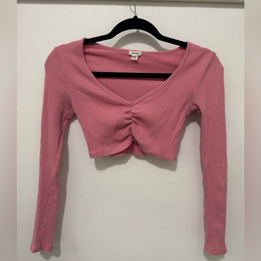 Garage Rose Pink Ribbed Long-Sleeve Cropped Top